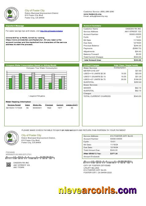 USA California City of Foster City business utility bill